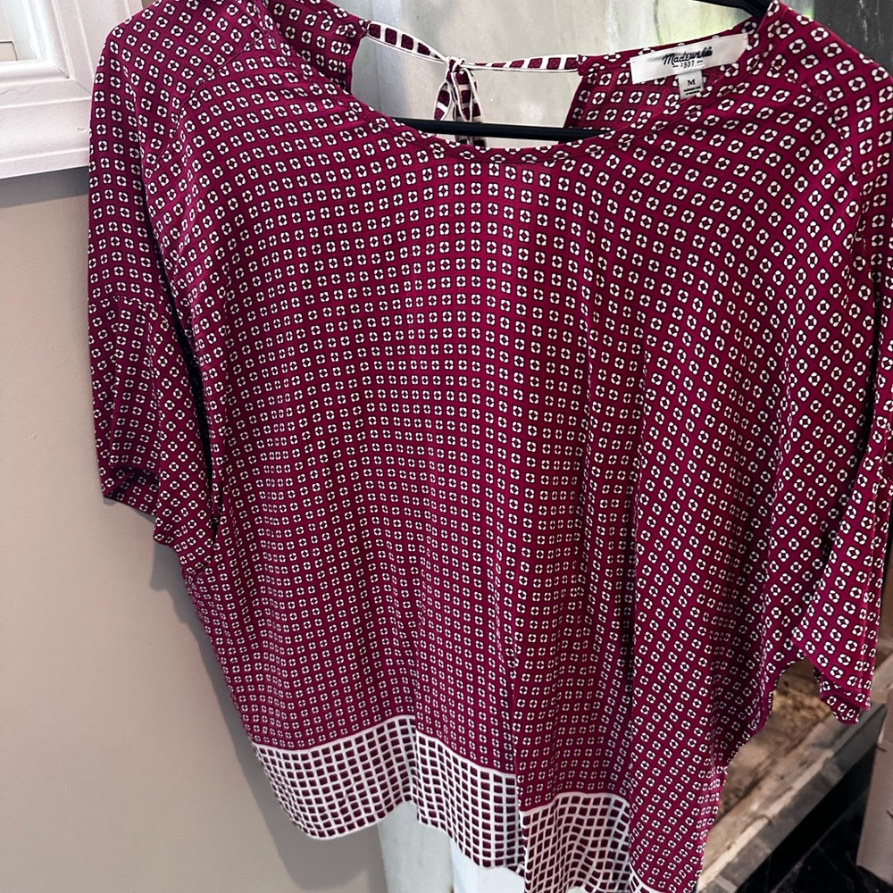 Madewell Red and White Blouse with Tie Back